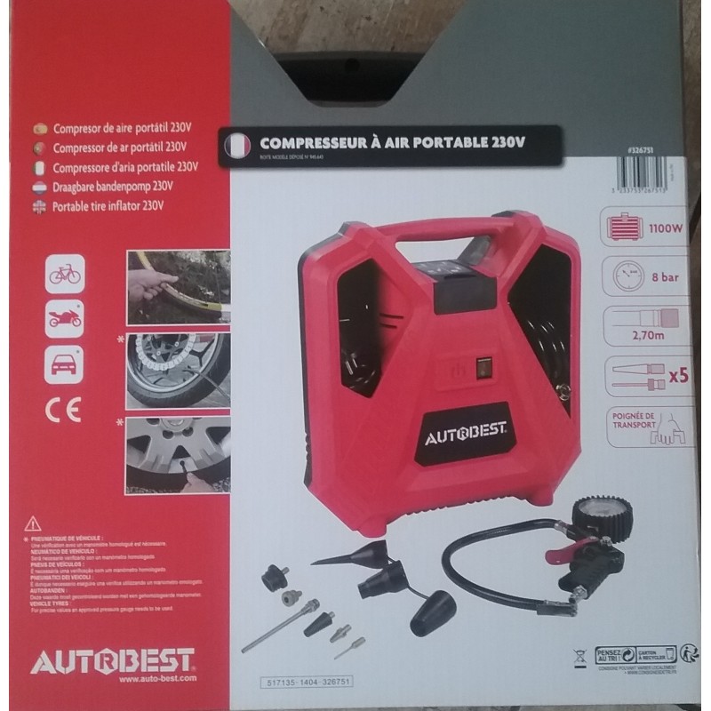 Compresseur d'air portatif 230v 370 mm